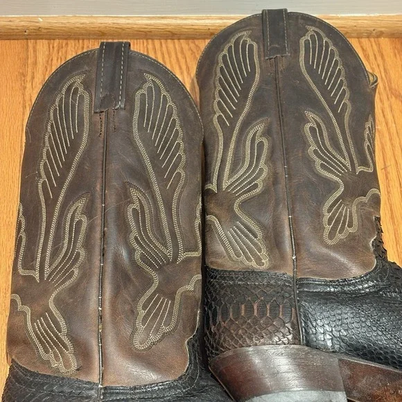 Vintage J. Chisholm Brown Python Snake Rare Exotic Western Cowboy Boots Mens 8.5